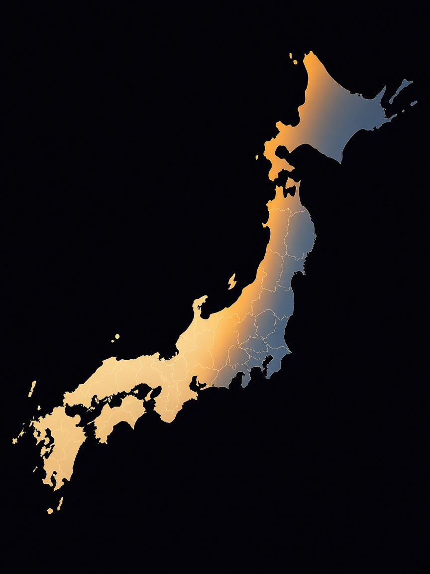 県境と昼の色分けがある日本地図